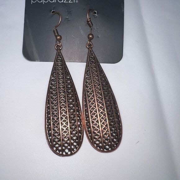 Paparazzi Copper Weave Oval Drop Earrings - Picture 2 of 6